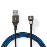 Nedis USB-Kabel | USB 2.0 | USB-A Male | USB-C™ Male | 480 Mbps | Verguld | 2.00 m | Rond | Gevlochten / Nylon | Blauw / Zwart | Cover Window Box