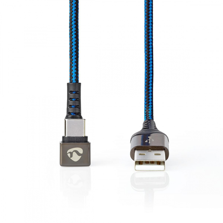 Nedis USB-Kabel | USB 2.0 | USB-A Male | USB-C™ Male | 480 Mbps | Verguld | 2.00 m | Rond | Gevlochten / Nylon | Blauw / Zwart | Cover Window Box