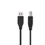 Nedis USB-Kabel | USB 3.2 Gen 1 | USB-A Male | USB-B Male | 5 Gbps | Vernikkeld | 2.00 m | Rond | PVC | Zwart | Label