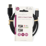 Nedis USB-Kabel | USB 3.2 Gen 2 | USB-A Male | USB-C™ Male | 60 W | 10 Gbps | Vernikkeld | 1.00 m | Rond | PVC | Zwart | Label