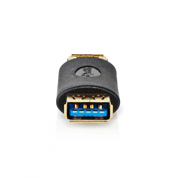 Nedis USB-A Adapter | USB 3.2 Gen 1 | USB-A Female | USB-A Female | 5 Gbps | Rond | Verguld | Antraciet | Doos