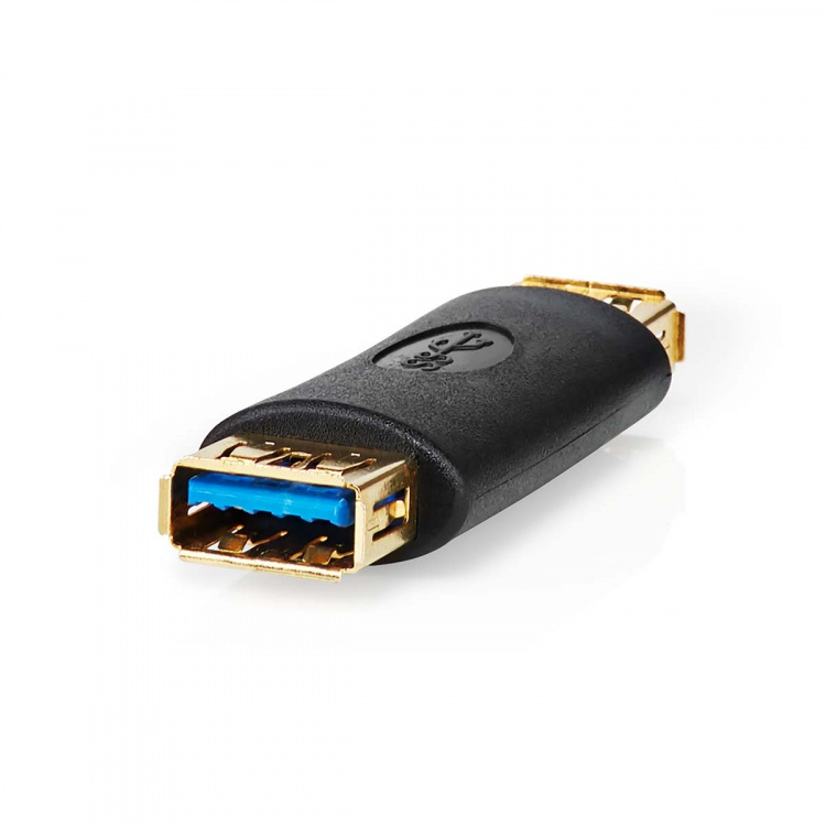Nedis USB-A Adapter | USB 3.2 Gen 1 | USB-A Female | USB-A Female | 5 Gbps | Rond | Verguld | Antraciet | Doos
