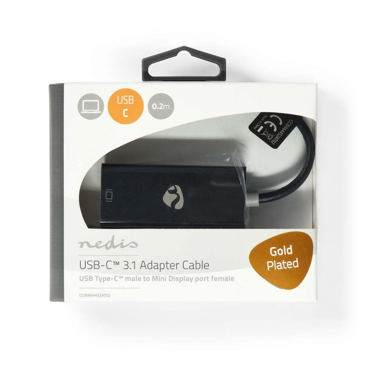 Nedis USB-C™ Adapter | USB 3.2 Gen 1 | USB-C™ Male | Mini DisplayPort Female | 0.20 m | Rond | Verguld | PVC | Antraciet | Window Box