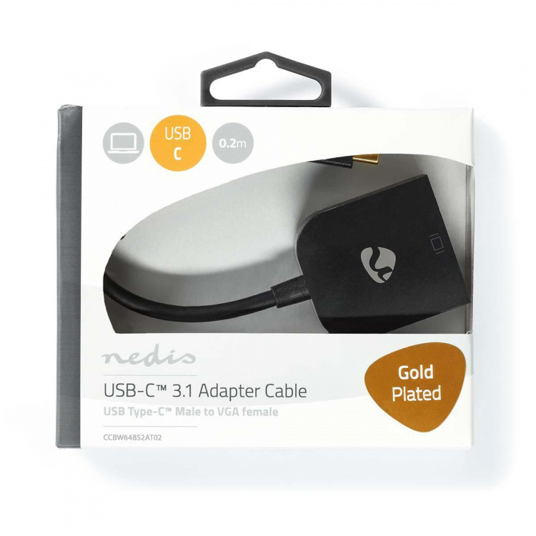 Nedis USB-C™ Adapter | USB 3.2 Gen 1 | USB-C™ Male | VGA Female 15p | 1920x1200 | 0.20 m | Rond | Verguld | PVC | Antraciet | Window Box met Euro Lock