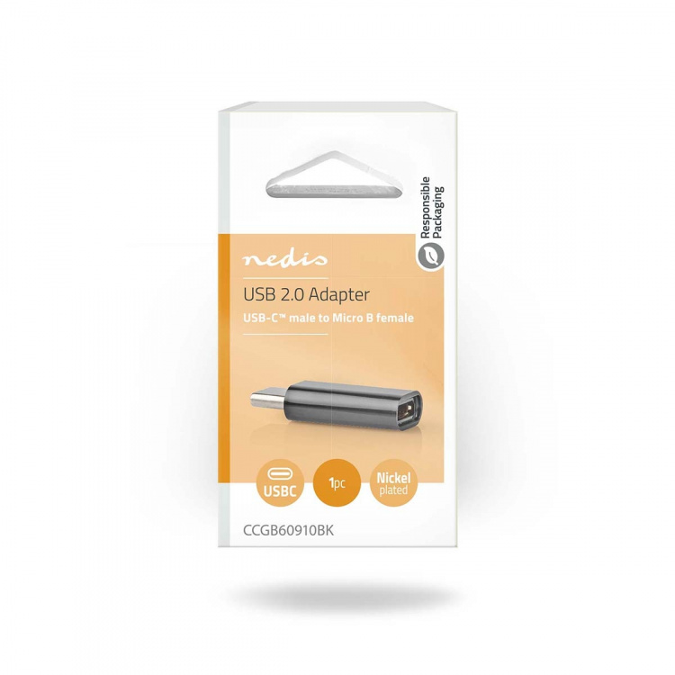 Nedis USB-C™ Adapter | USB 2.0 | USB-C™ Male | USB Micro-B Female | 480 Mbps | Rond | Vernikkeld | Zwart | Doos
