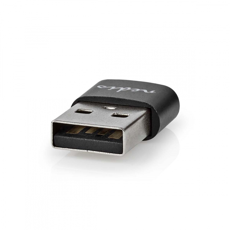 Nedis USB-A Adapter | USB 2.0 | USB-A Male | USB-C™ Female | 480 Mbps | Rond | Vernikkeld | Zwart | Doos Nedis USB-A Adapter | USB 2.0 | USB-A Male | USB-C™ Female | 480 Mbps | Rond | Vernikkeld | Zwart | Doos