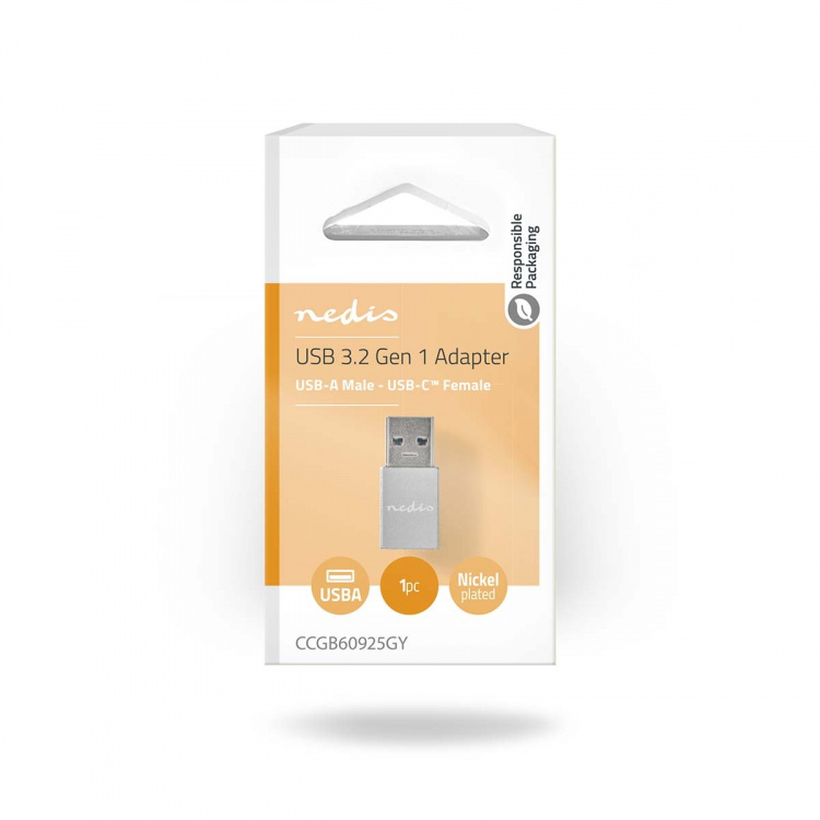Nedis USB-A Adapter | USB 3.2 Gen 1 | USB-A Male | USB-C™ Female | 5 Gbps | Rond | Vernikkeld | Zwart | Doos Nedis USB-A Adapter | USB 3.2 Gen 1 | USB-A Male | USB-C™ Female | 5 Gbps | Rond | Vernikkeld | Zwart | Doos