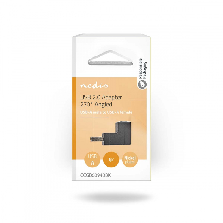 Nedis USB-A Adapter | USB 2.0 | USB-A Male | USB-A Female | 480 Mbps | Rond | Vernikkeld | PVC | Zwart | Doos