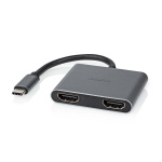 Nedis USB-C™ Adapter | 2-in-1 | USB 3.2 Gen 1 | USB-C™ Male | 2x HDMI™ | 4K@30Hz | 0.10 m | Rond | Vernikkeld | PVC | Zwart | Doos