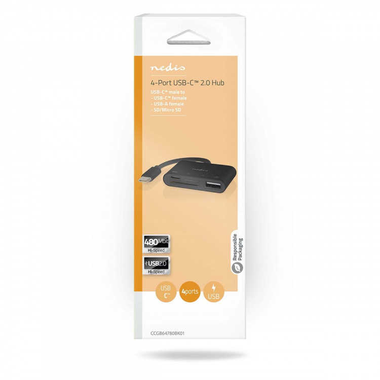 Nedis USB-Hub | 1x USB-C™ | 1x USB A / 1x USB-C™ | 4-Poorts poort(en) | USB 2.0 | USB Gevoed | SD & MicroSD
