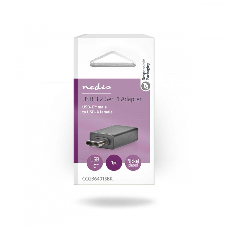 Nedis USB-C™ Adapter | USB 3.2 Gen 1 | USB-C™ Male | USB-A Female | 5 Gbps | OTG | Rond | Vernikkeld | Zwart | Doos Nedis USB-C™ Adapter | USB 3.2 Gen 1 | USB-C™ Male | USB-A Female | 5 Gbps | OTG | Rond | Vernikkeld | Zwart | Doos