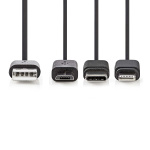 Nedis 3-in-1-Kabel | USB 2.0 | USB-A Male | Apple Lightning 8-Pins / USB Micro-B Male / USB-C™ Male | 480 Mbps | 1.00 m | Vernikkeld | Rond | PVC | Zwart | Label