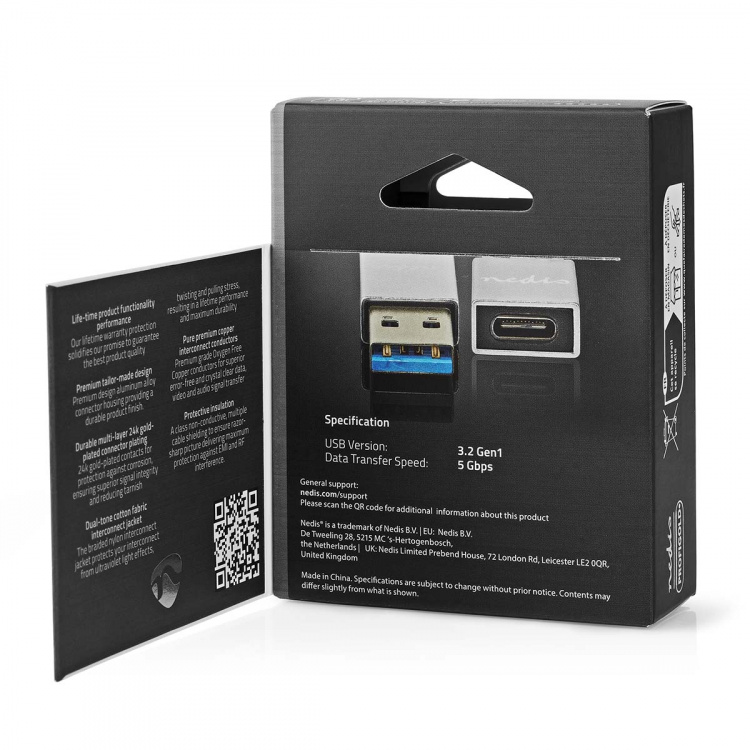 Nedis USB-A Adapter | USB 3.2 Gen 1 | USB-A Male | USB-C™ Female | 5 Gbps | Rond | Vernikkeld | Zilver | Cover Window Box Nedis USB-A Adapter | USB 3.2 Gen 1 | USB-A Male | USB-C™ Female | 5 Gbps | Rond | Vernikkeld | Zilver | Cover Window Box
