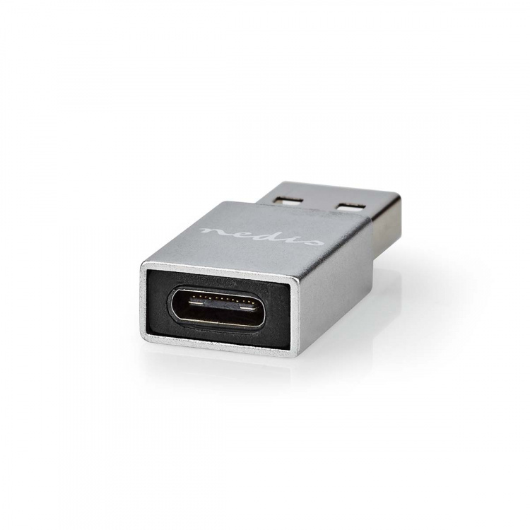 Nedis USB-A Adapter | USB 3.2 Gen 1 | USB-A Male | USB-C™ Female | 5 Gbps | Rond | Vernikkeld | Zilver | Cover Window Box Nedis USB-A Adapter | USB 3.2 Gen 1 | USB-A Male | USB-C™ Female | 5 Gbps | Rond | Vernikkeld | Zilver | Cover Window Box