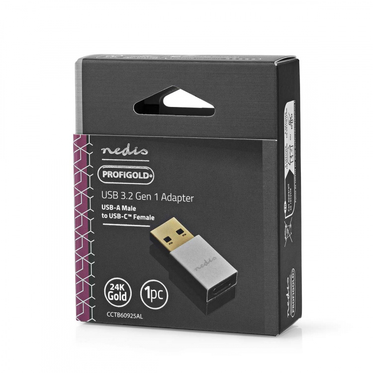 Nedis USB-A Adapter | USB 3.2 Gen 1 | USB-A Male | USB-C™ Female | 5 Gbps | Rond | Vernikkeld | Zilver | Cover Window Box Nedis USB-A Adapter | USB 3.2 Gen 1 | USB-A Male | USB-C™ Female | 5 Gbps | Rond | Vernikkeld | Zilver | Cover Window Box