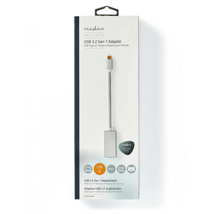 Nedis USB-C™ Adapter | USB 3.2 Gen 1 | USB-C™ Male | DisplayPort Female | 0.20 m | Rond | Verguld | Gevlochten / Nylon | Zilver | Cover Window Box Nedis USB-C™ Adapter | USB 3.2 Gen 1 | USB-C™ Male | DisplayPort Female | 0.20 m | Rond | Verguld | Gevlochten / Nylon | Zilver | Cover Window Box