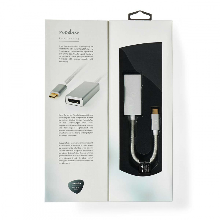Nedis USB-C™ Adapter | USB 3.2 Gen 1 | USB-C™ Male | DisplayPort Female | 0.20 m | Rond | Verguld | Gevlochten / Nylon | Zilver | Cover Window Box Nedis USB-C™ Adapter | USB 3.2 Gen 1 | USB-C™ Male | DisplayPort Female | 0.20 m | Rond | Verguld | Gevlochten / Nylon | Zilver | Cover Window Box
