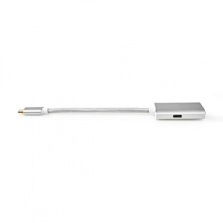 Nedis USB-C™ Adapter | USB 3.2 Gen 1 | USB-C™ Male | DisplayPort Female / USB-C™ Female | 4K@60Hz | Power delivery | 0.20 m | Rond | Verguld | Gevlochten / Nylon | Zilver | Cover Window Box