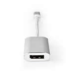 Nedis USB-C™ Adapter | USB 3.2 Gen 1 | USB-C™ Male | DisplayPort Female / USB-C™ Female | 4K@60Hz | Power delivery | 0.20 m | Rond | Verguld | Gevlochten / Nylon | Zilver | Cover Window Box