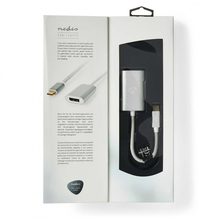 Nedis USB-C™ Adapter | USB 3.2 Gen 1 | USB-C™ Male | DisplayPort Female / USB-C™ Female | 4K@60Hz | Power delivery | 0.20 m | Rond | Verguld | Gevlochten / Nylon | Zilver | Cover Window Box