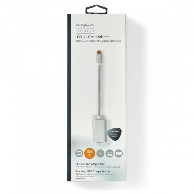 Nedis USB-C™ Adapter | USB 3.2 Gen 1 | USB-C™ Male | Mini DisplayPort Female | Power delivery | 0.20 m | Rond | Verguld | Gevlochten / Nylon | Zilver | Cover Window Box Nedis USB-C™ Adapter | USB 3.2 Gen 1 | USB-C™ Male | Mini DisplayPort Female | Power delivery | 0.20 m | Rond | Verguld | Gevlochten / Nylon | Zilver | Cover Window Box