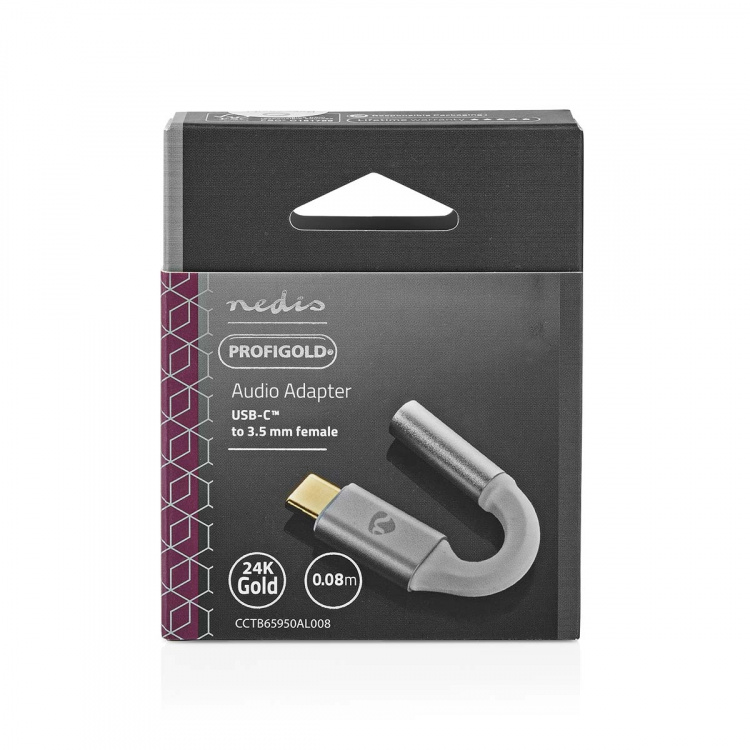 Nedis USB-C™ Adapter | USB 2.0 | USB-C™ Male | 3,5 mm Female | 0.08 m | Rond | Verguld | Gevlochten / Nylon | Wit / Zilver | Cover Window Box