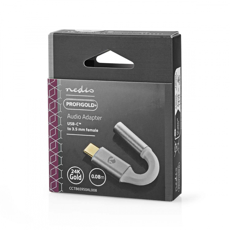 Nedis USB-C™ Adapter | USB 2.0 | USB-C™ Male | 3,5 mm Female | 0.08 m | Rond | Verguld | Gevlochten / Nylon | Wit / Zilver | Cover Window Box