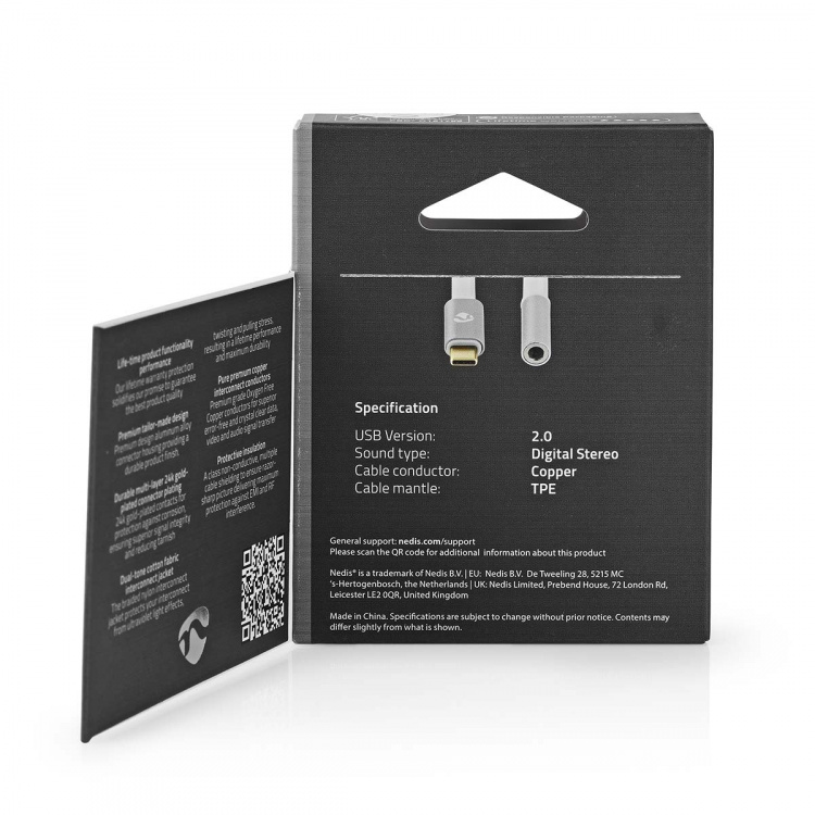 Nedis USB-C™ Adapter | USB 2.0 | USB-C™ Male | 3,5 mm Female | 0.08 m | Rond | Verguld | Gevlochten / Nylon | Wit / Zilver | Cover Window Box