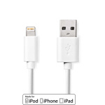 Nedis Lightning Kabel | USB 2.0 | Apple Lightning 8-Pins | USB-A Male | 480 Mbps | Vernikkeld | 3.00 m | Rond | PVC | Wit | Label