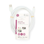 Nedis Lightning Kabel | USB 2.0 | Apple Lightning 8-Pins | USB-A Male | 480 Mbps | Vernikkeld | 3.00 m | Rond | PVC | Wit | Label