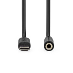 Nedis USB-C™ Adapter | USB 2.0 | USB-C™ Male | 3,5 mm Female | 1.00 m | Rond | Vernikkeld | PVC | Zwart | Label