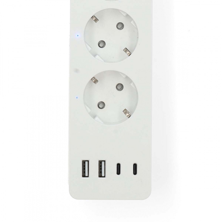 Nedis SmartLife Stekkerdoos | 2x USB-A / 2x USB-C™ / 4x plug with earth contact (CEE 7/3) | 16 A | 3680 W | 2.00 m | 0 - 55 °C | Android™ / IOS | Wit
