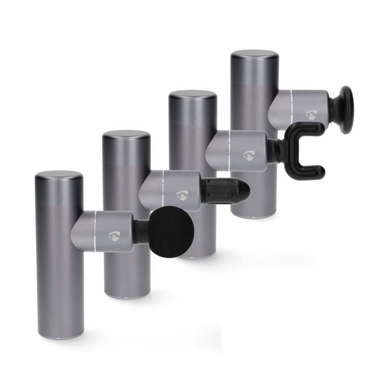 Nedis SmartLife Sportmassagepistool | Accu gevoed | Oplaadbaar | 5 Massage Modes | Bolvormige kop / Conische kop / Platte kop / Tasje / U-vormige kop | Donkergrijs Nedis SmartLife Sportmassagepistool | Accu gevoed | Oplaadbaar | 5 Massage Modes | Bolvormige kop / Conische kop / Platte kop / Tasje / U-vormige kop | Donkergrijs