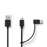 Nedis 2-in-1-Kabel | USB 2.0 | USB-A Male | USB Micro-B Male / USB-C™ Male | 480 Mbps | 1.00 m | Vernikkeld | Rond | PVC | Zwart | Label Nedis 2-in-1-Kabel | USB 2.0 | USB-A Male | USB Micro-B Male / USB-C™ Male | 480 Mbps | 1.00 m | Vernikkeld | Rond | PVC | Zwart | Label