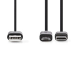 Nedis 2-in-1-Kabel | USB 2.0 | USB-A Male | USB Micro-B Male / USB-C™ Male | 480 Mbps | 1.00 m | Vernikkeld | Rond | PVC | Zwart | Label Nedis 2-in-1-Kabel | USB 2.0 | USB-A Male | USB Micro-B Male / USB-C™ Male | 480 Mbps | 1.00 m | Vernikkeld | Rond | PVC | Zwart | Label
