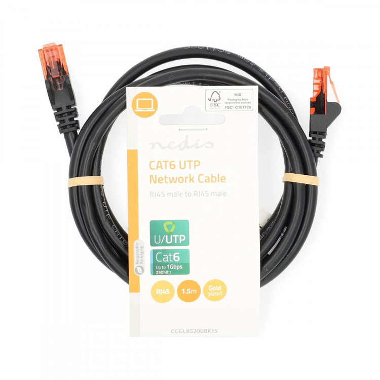 Nedis CAT6 Netwerkkabel | RJ45 Male | RJ45 Male | U/UTP | 1.50 m | Rond | PVC | Zwart | Label