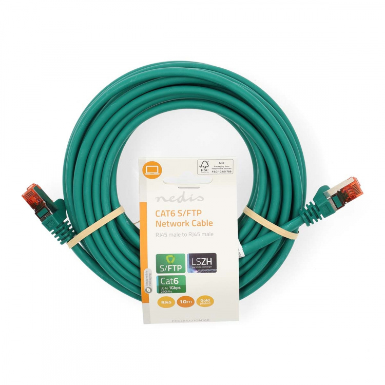 Nedis CAT6 Netwerkkabel | RJ45 Male | RJ45 Male | S/FTP | 10.0 m | Rond | LSZH | Groen | Label Nedis CAT6 Netwerkkabel | RJ45 Male | RJ45 Male | S/FTP | 10.0 m | Rond | LSZH | Groen | Label