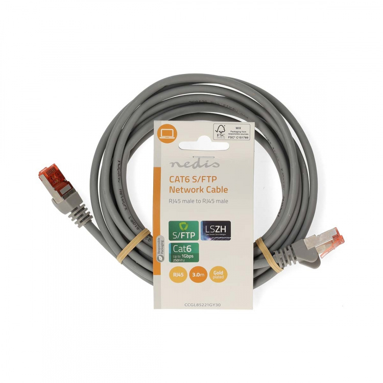 Nedis CAT6 Netwerkkabel | RJ45 Male | RJ45 Male | S/FTP | 3.00 m | Rond | LSZH | Grijs | Label