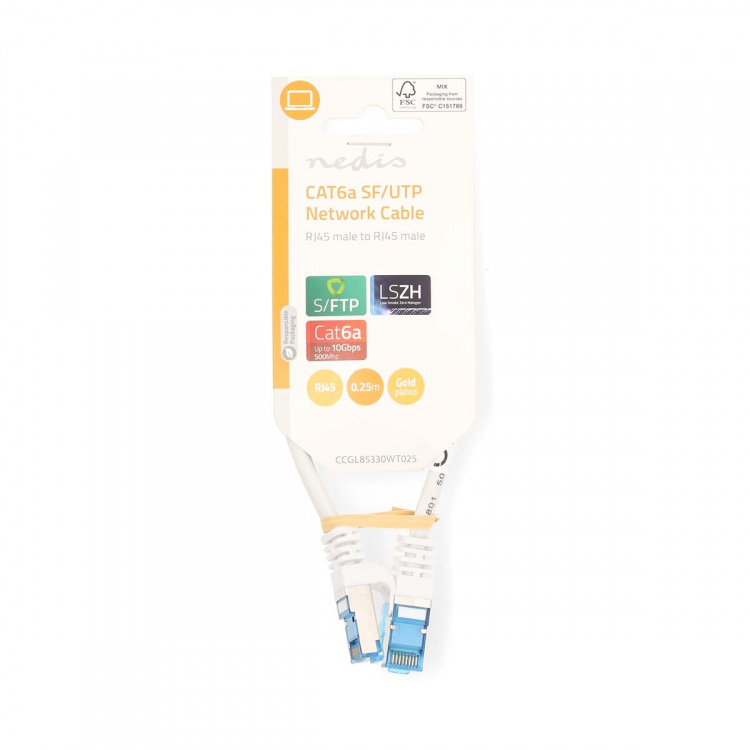 Nedis CAT6a netwerkkabel | S/FTP | RJ45 Male | RJ45 Male | 0.25 m | Snagless | Rond | LSZH | Wit | Label Nedis CAT6a netwerkkabel | S/FTP | RJ45 Male | RJ45 Male | 0.25 m | Snagless | Rond | LSZH | Wit | Label