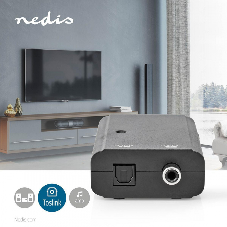 Nedis Digitale Audioconverter | 1-weg | Ingangen audio / video / data: 1x S/PDIF | Uitgangen audio / video / data: TosLink Female | Manueel | Zwart Nedis Digitale Audioconverter | 1-weg | Ingangen audio / video / data: 1x S/PDIF | Uitgangen audio / video / data: TosLink Female | Manueel | Zwart