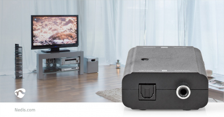 Nedis Digitale Audioconverter | 2-wegs | Ingangen audio / video / data: 1x S/PDIF (RCA) Female / 1x Toslink Female | Uitgangen audio / video / data: 1x S/PDIF (RCA) Female / 1x TosLink Female | Manueel | Zwart