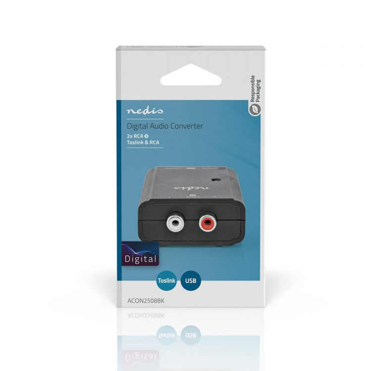 Nedis Digitale Audioconverter | 1-weg | Ingangen audio / video / data: 2x RCA Male | Uitgangen audio / video / data: 1x S/PDIF (RCA) Female / 1x TosLink Female | Manueel | Zwart