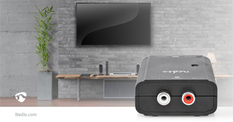 Nedis Digitale Audioconverter | 1-weg | Ingangen audio / video / data: 2x RCA Male | Uitgangen audio / video / data: 1x S/PDIF (RCA) Female / 1x TosLink Female | Manueel | Zwart