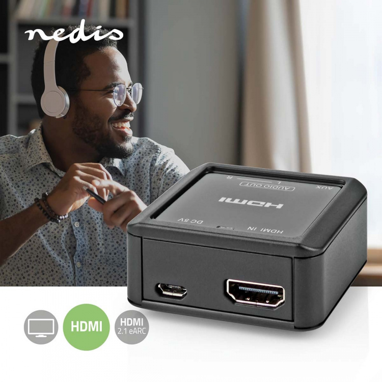 Nedis Digitale Audioconverter | 1-weg | Ingangen audio / video / data: HDMI™ Input | Uitgangen audio / video / data: 1x 3.5 mm / 2x (2x RCA Female) | Automatisch | Antraciet