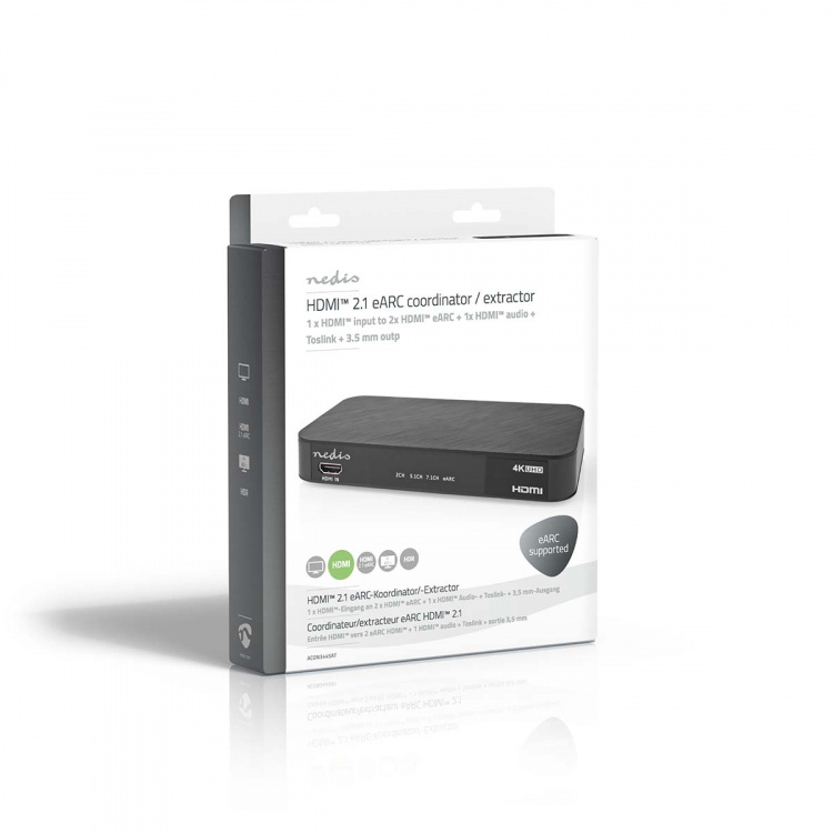 Nedis Digitale Audioconverter | 2-wegs | Ingangen audio / video / data: DC Power / 1x HDMI™ Input | Uitgangen audio / video / data: 1x 3.5 mm / 1x TosLink / 3x HDMI™ Output | Automatisch / Drukknop | Antraciet Nedis Digitale Audioconverter | 2-wegs | Ingangen audio / video / data: DC Power / 1x HDMI™ Input | Uitgangen audio / video / data: 1x 3.5 mm / 1x TosLink / 3x HDMI™ Output | Automatisch / Drukknop | Antraciet