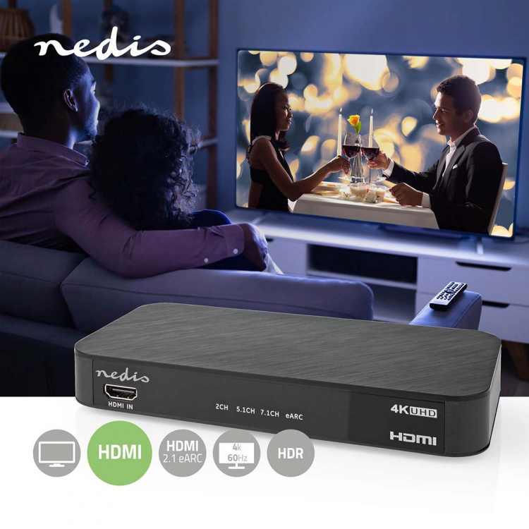 Nedis Digitale Audioconverter | 2-wegs | Ingangen audio / video / data: DC Power / 1x HDMI™ Input | Uitgangen audio / video / data: 1x 3.5 mm / 1x TosLink / 3x HDMI™ Output | Automatisch / Drukknop | Antraciet Nedis Digitale Audioconverter | 2-wegs | Ingangen audio / video / data: DC Power / 1x HDMI™ Input | Uitgangen audio / video / data: 1x 3.5 mm / 1x TosLink / 3x HDMI™ Output | Automatisch / Drukknop | Antraciet
