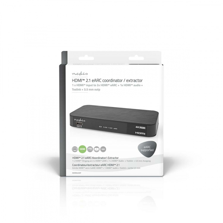 Nedis Digitale Audioconverter | 2-wegs | Ingangen audio / video / data: DC Power / 1x HDMI™ Input | Uitgangen audio / video / data: 1x 3.5 mm / 1x TosLink / 3x HDMI™ Output | Automatisch / Drukknop | Antraciet Nedis Digitale Audioconverter | 2-wegs | Ingangen audio / video / data: DC Power / 1x HDMI™ Input | Uitgangen audio / video / data: 1x 3.5 mm / 1x TosLink / 3x HDMI™ Output | Automatisch / Drukknop | Antraciet