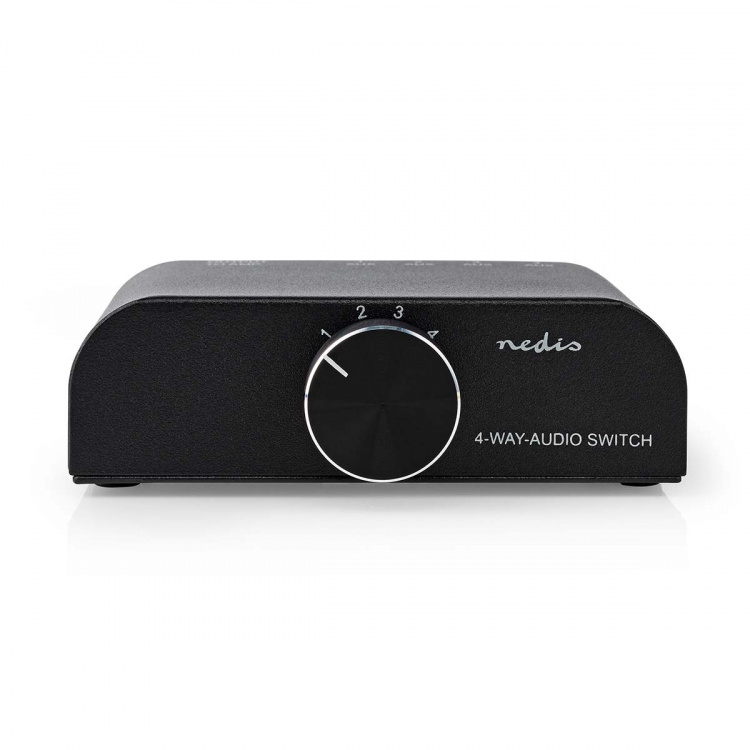 Nedis Analoge Audio-Switch | 4-Poorts poort(en) | Ingangen audio / video / data: 1x 3.5 mm Audio Input / 3x (2x RCA Female) | Uitgangen audio / video / data: 1x (2x RCA Female) | Manueel | Metaal | Antraciet