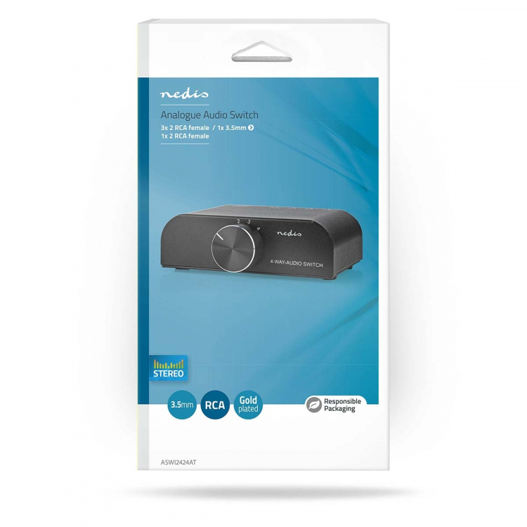 Nedis Analoge Audio-Switch | 4-Poorts poort(en) | Ingangen audio / video / data: 1x 3.5 mm Audio Input / 3x (2x RCA Female) | Uitgangen audio / video / data: 1x (2x RCA Female) | Manueel | Metaal | Antraciet
