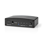 Nedis Digitale Audio-Switch | 4-wegs | Ingangen audio / video / data: DC Power / 4x TosLink | Uitgangen audio / video / data: TosLink Female | Afstandsbediening / Drukknop / Manueel | Metaal | Zwart Nedis Digitale Audio-Switch | 4-wegs | Ingangen audio / video / data: DC Power / 4x TosLink | Uitgangen audio / video / data: TosLink Female | Afstandsbediening / Drukknop / Manueel | Metaal | Zwart